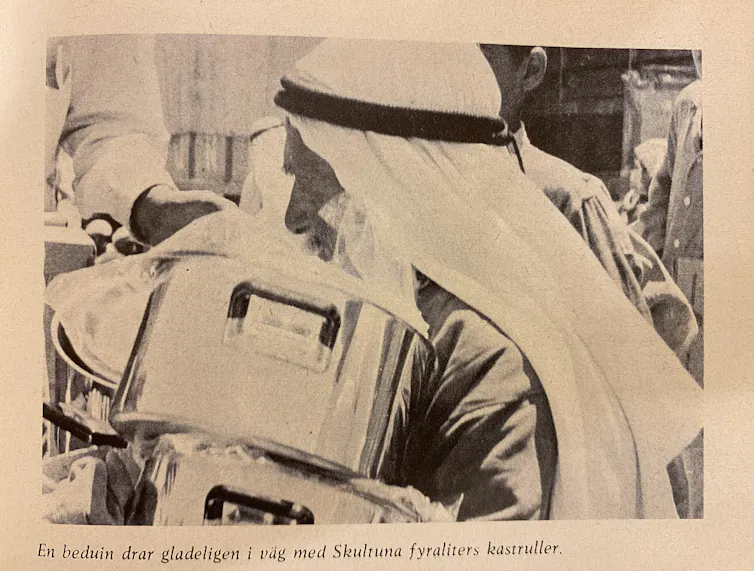 A Bedouin Arab man in Beit 'Awaa receives a Skultana cooking pot.