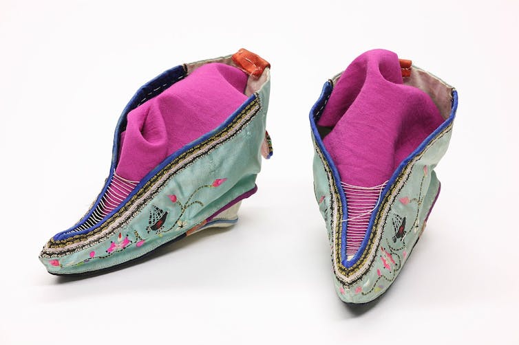 Shoes with a very close taper at the toes and high arches