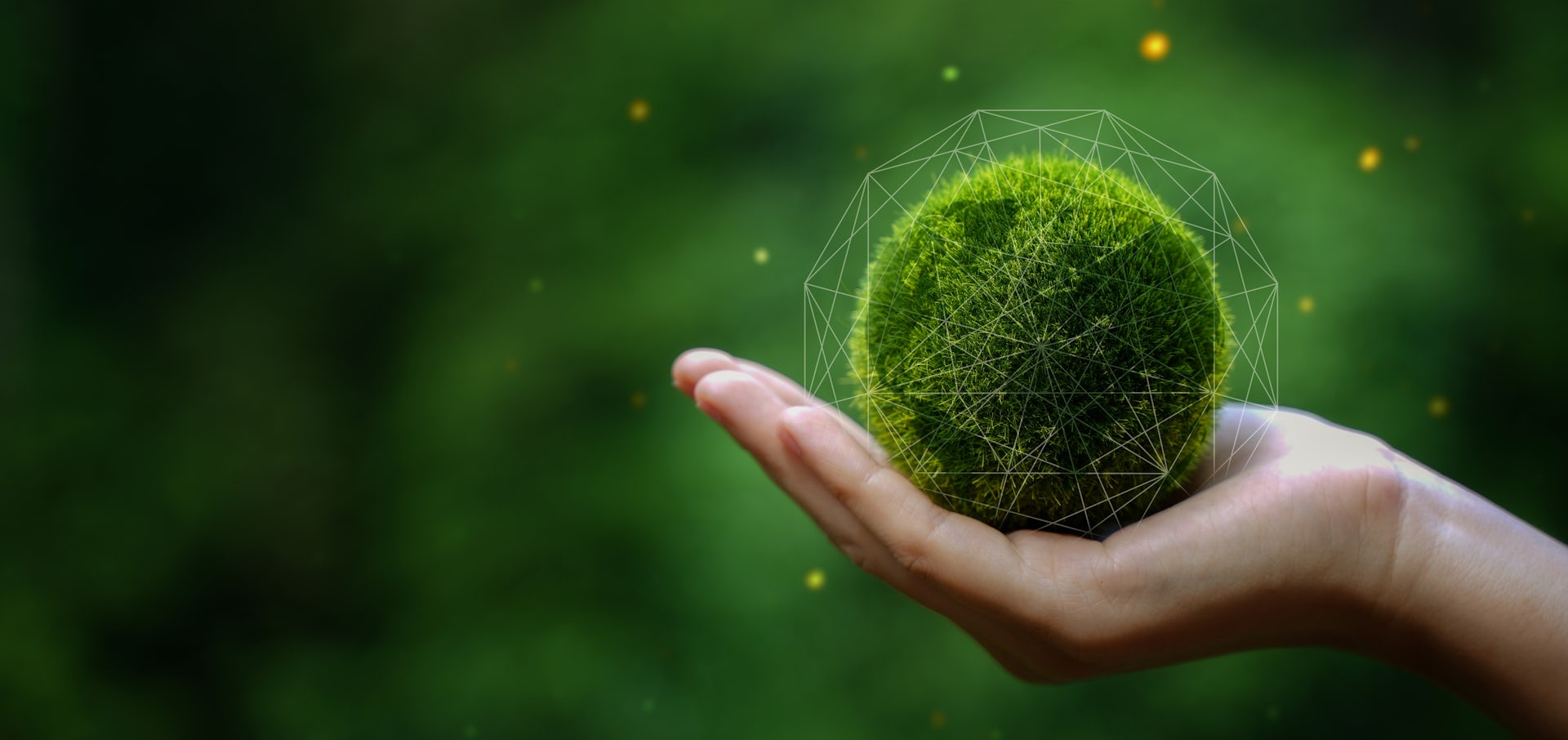Una mano sostiene una bola del mundo verde