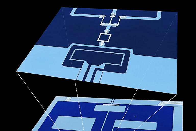 two planes, one above the other, containing sets of interconnected rectangles of various sizes