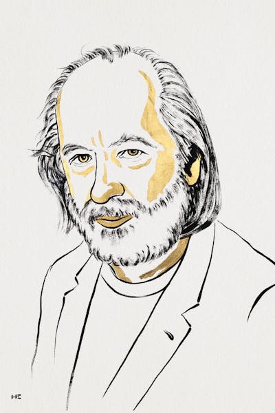 Ilustración de un hombre de barba y pelo largo.