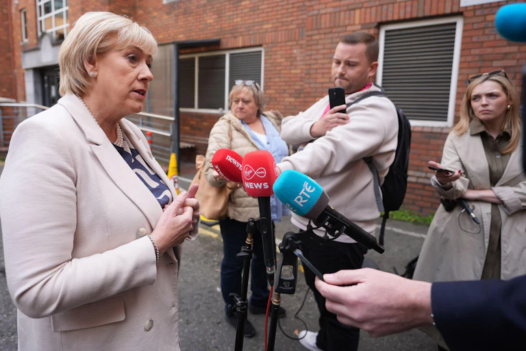 Heather Humphreys talking to reporters.