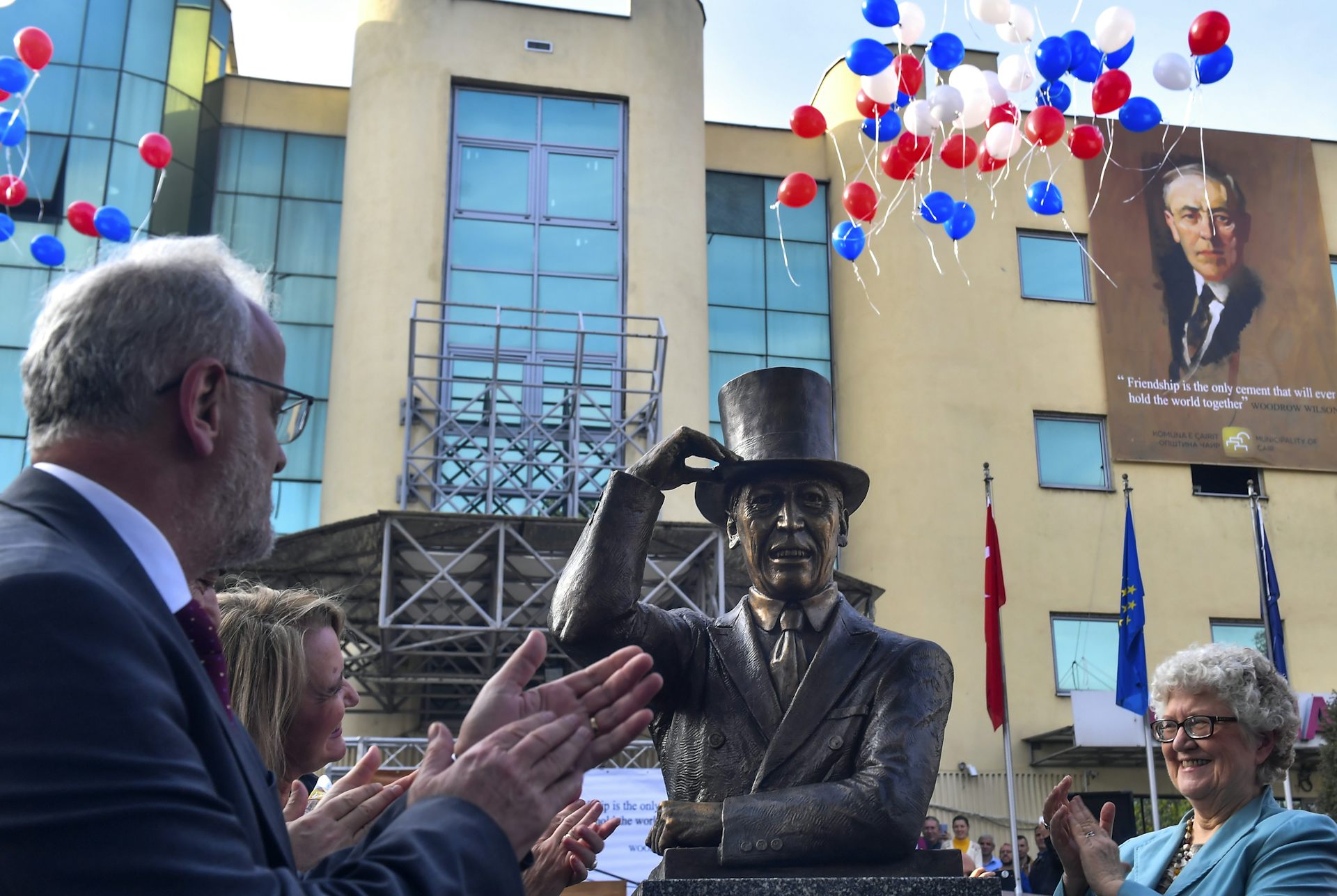 A statue of former US president, Woodrow Wilson in Skopje Albania.