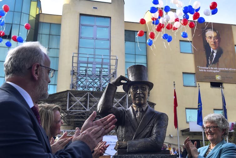 A statue of former US president, Woodrow Wilson in Skopje Albania.
