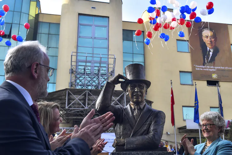A statue of former US president, Woodrow Wilson in Skopje Albania.