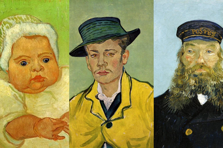 Four portraits of a family, a baby, young man, older man and older woman.