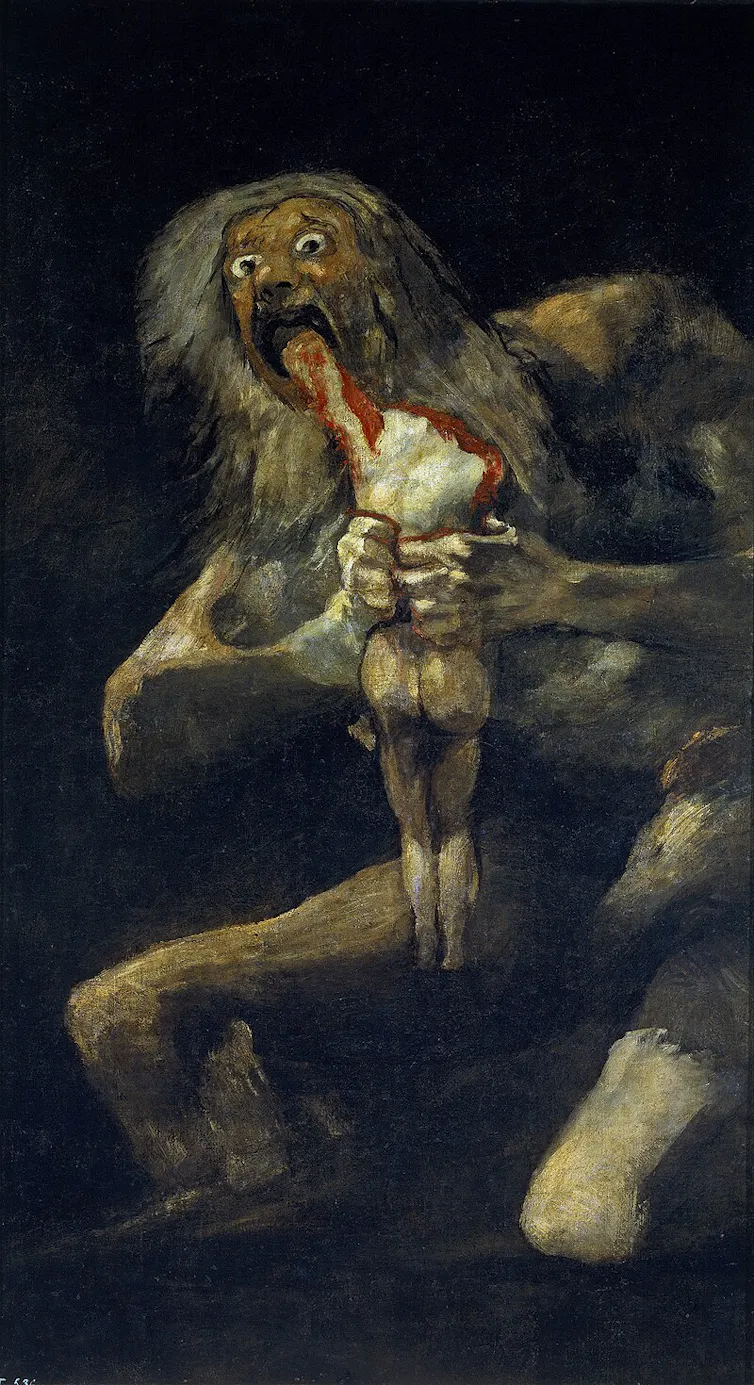 A painting showing Satan eating his infant child