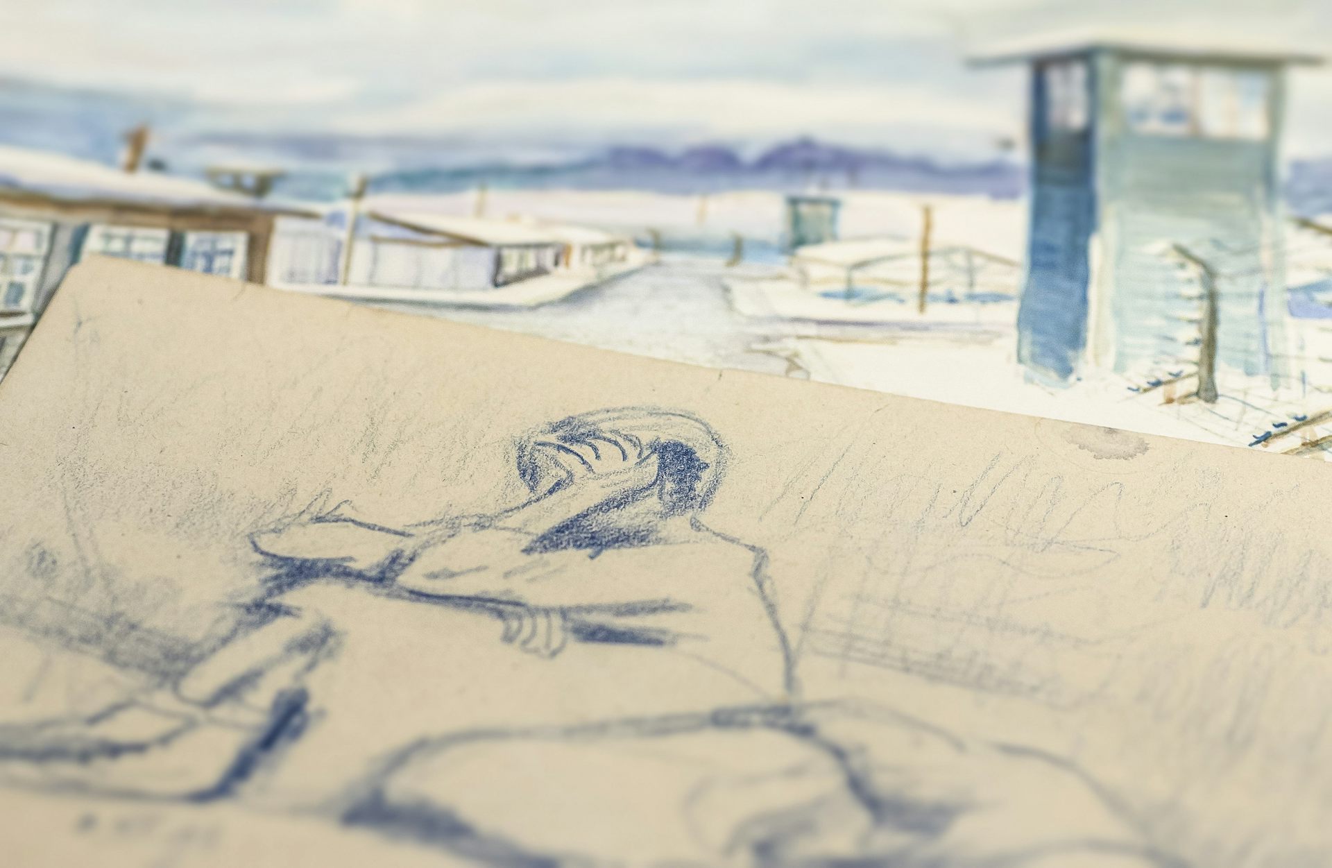 A selection of sketches from concentration camps.