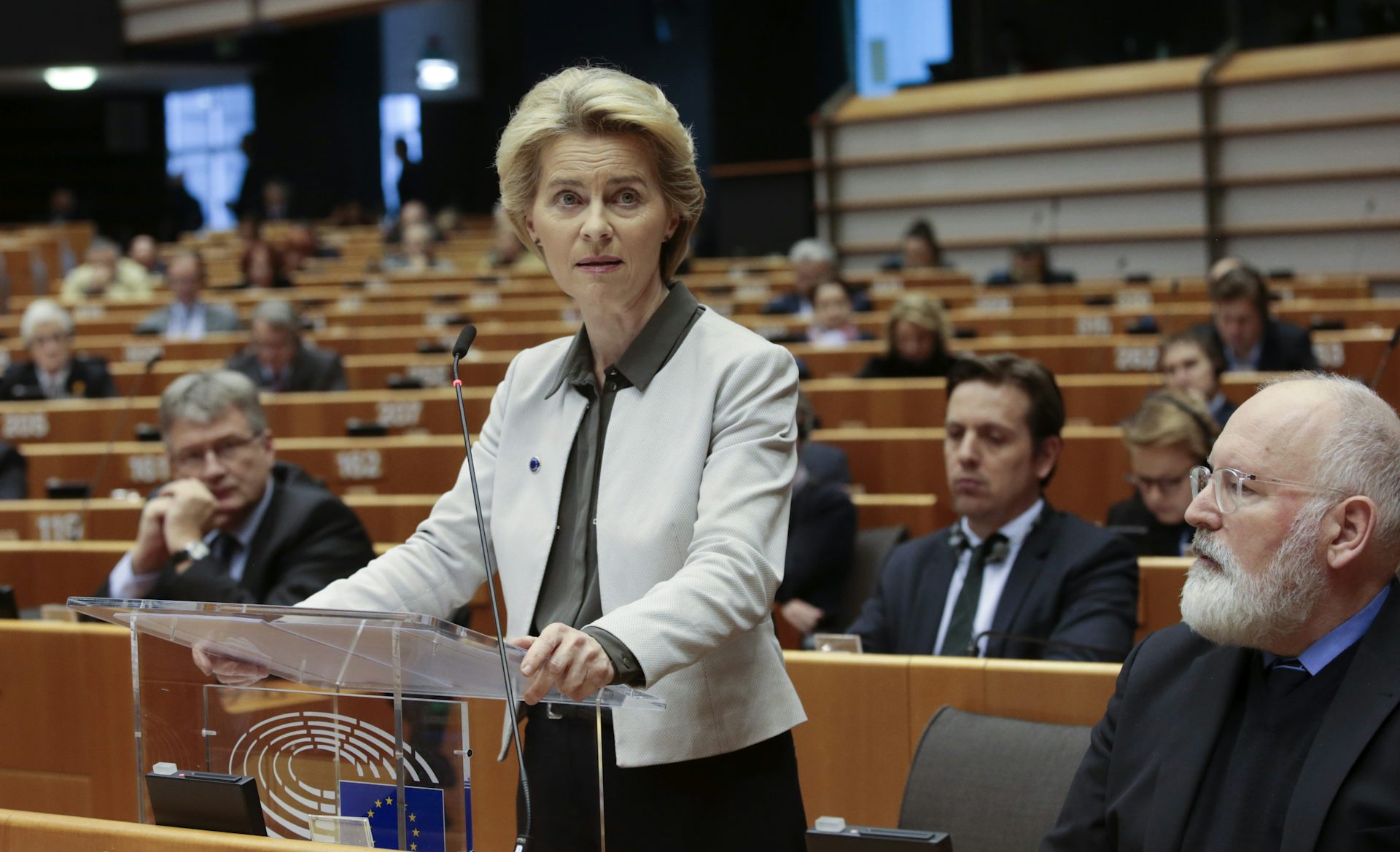 Urusla von der Leyen making a speech in the European Parliament.