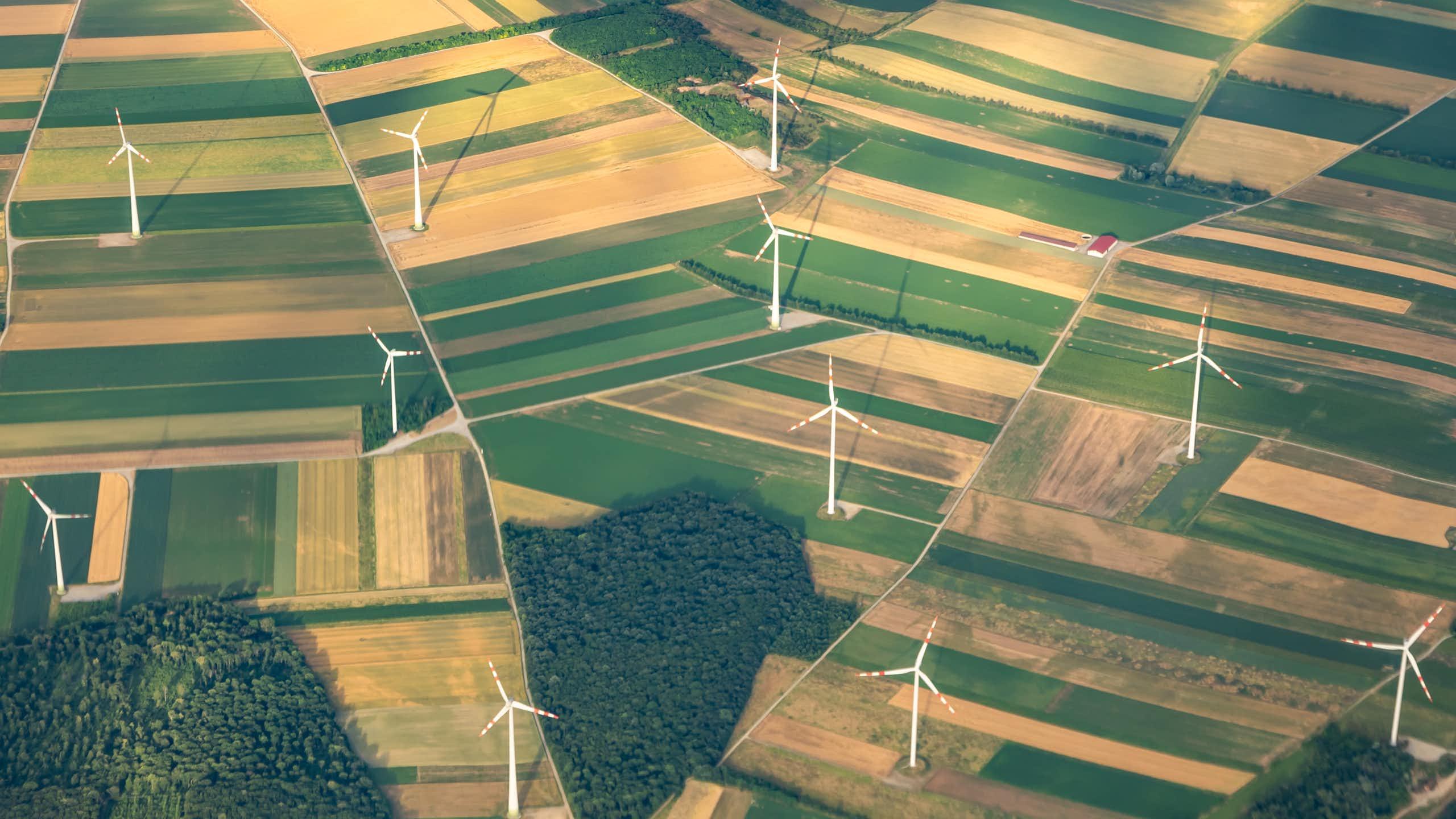 A view of a wind farm from above.