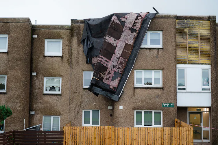 roof damage on block of flats