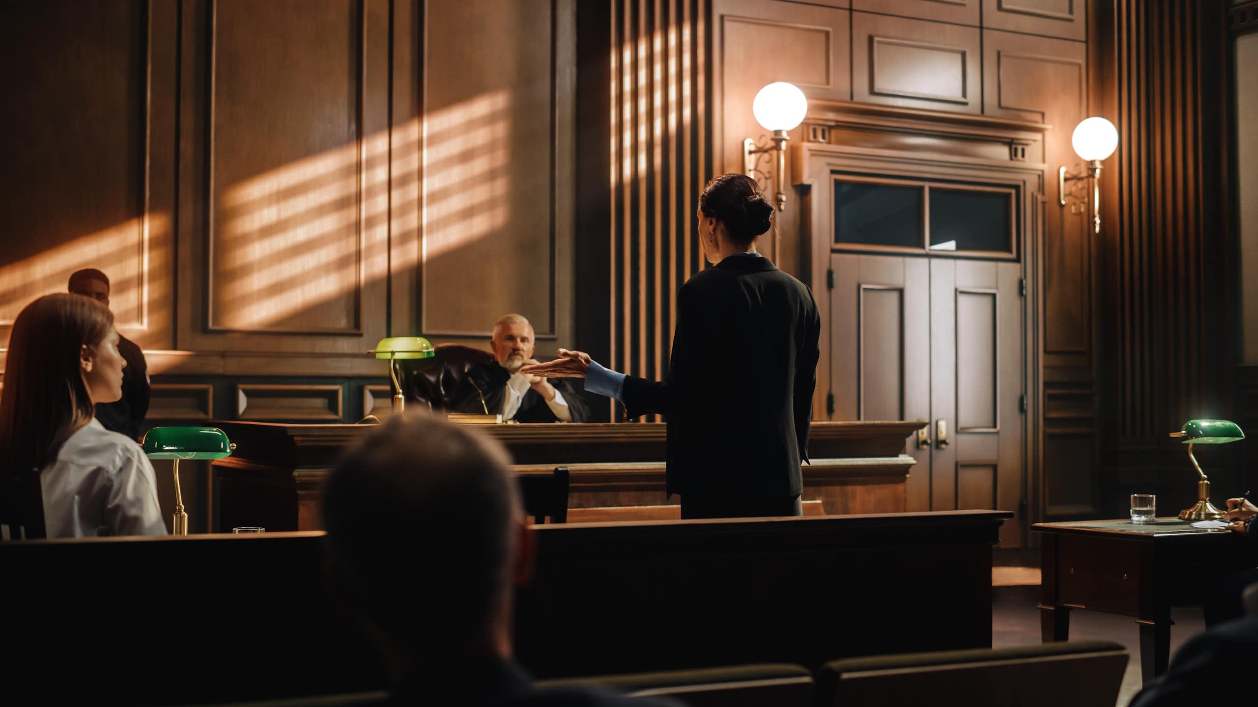 Lawyer and judge in courtroom