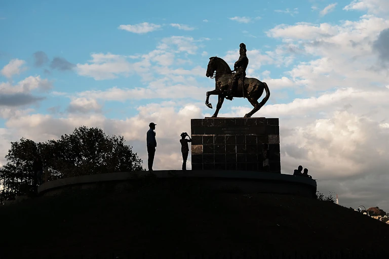 A statue of a person on horseback.