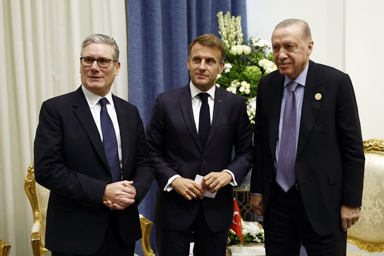UK prime minister Keir Starmer, French president Emmanuel Macron, Trukish president Recep Tayyip Erdogan.
