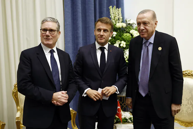 UK prime minister Keir Starmer, French president Emmanuel Macron, Trukish president Recep Tayyip Erdogan.
