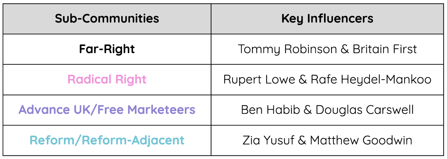 A table categorising rightwing voices online.
