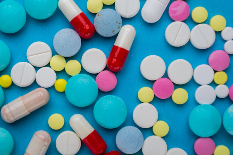 Lots of brightly coloured pills.