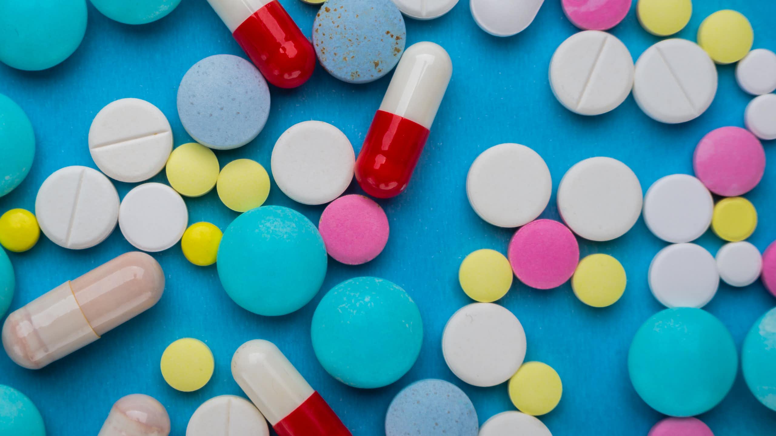 Lots of brightly coloured pills.