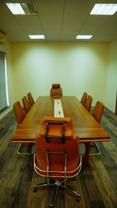 an empty conference table