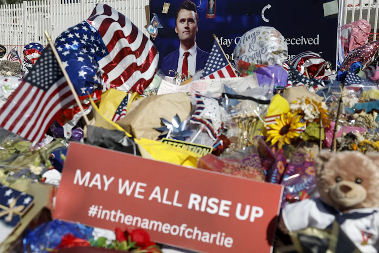 A shrine to right0wing infoluencer Charlie Kirk in Phoenix Arizona,.