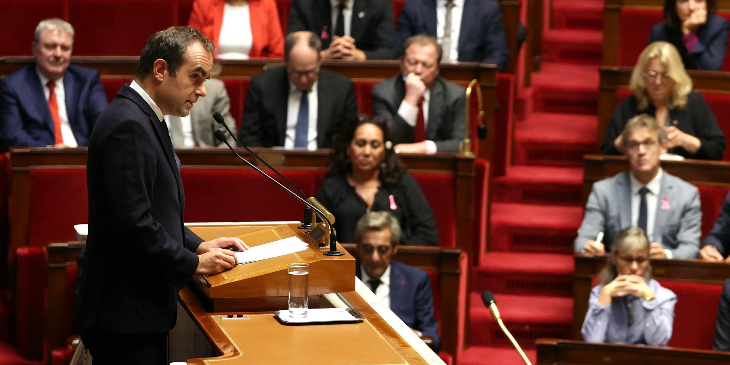 French Prime Minister Sébastien Lecornu speaks in front of seated lawmakers in parliament.