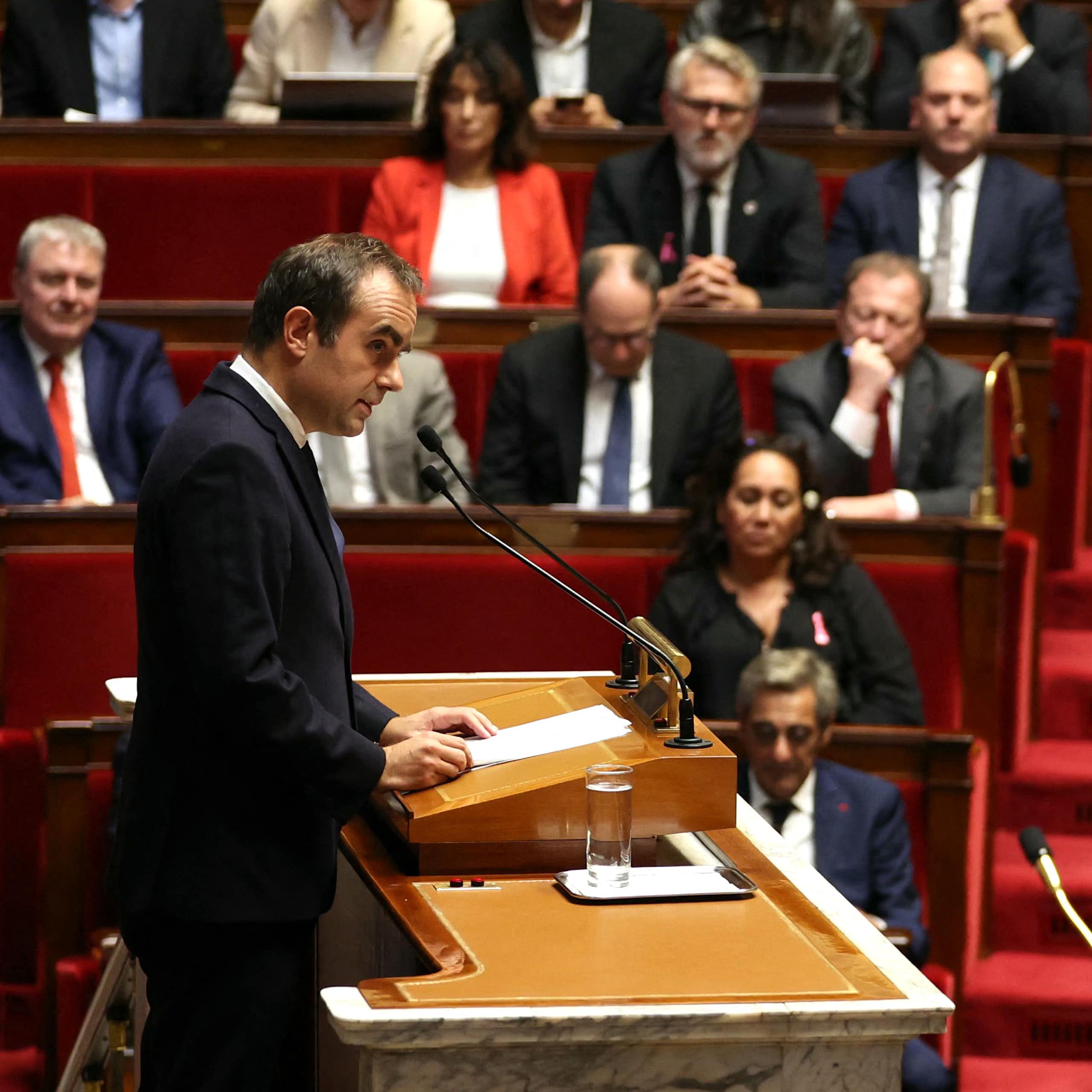 French Prime Minister Sébastien Lecornu speaks in front of seated lawmakers in parliament.