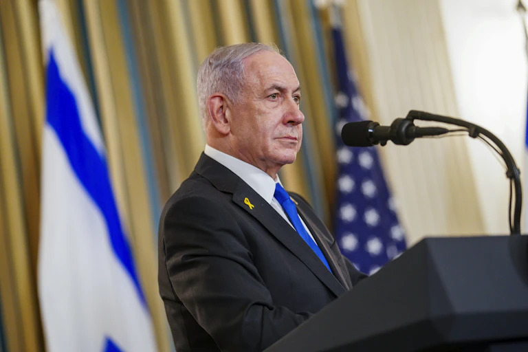 Benjamin Netanyahu speaks at the White House.