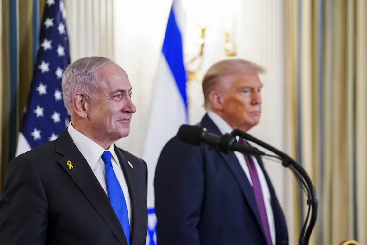 Donald Trump and Benjamin Netanyahu stood side by side at a press conference.