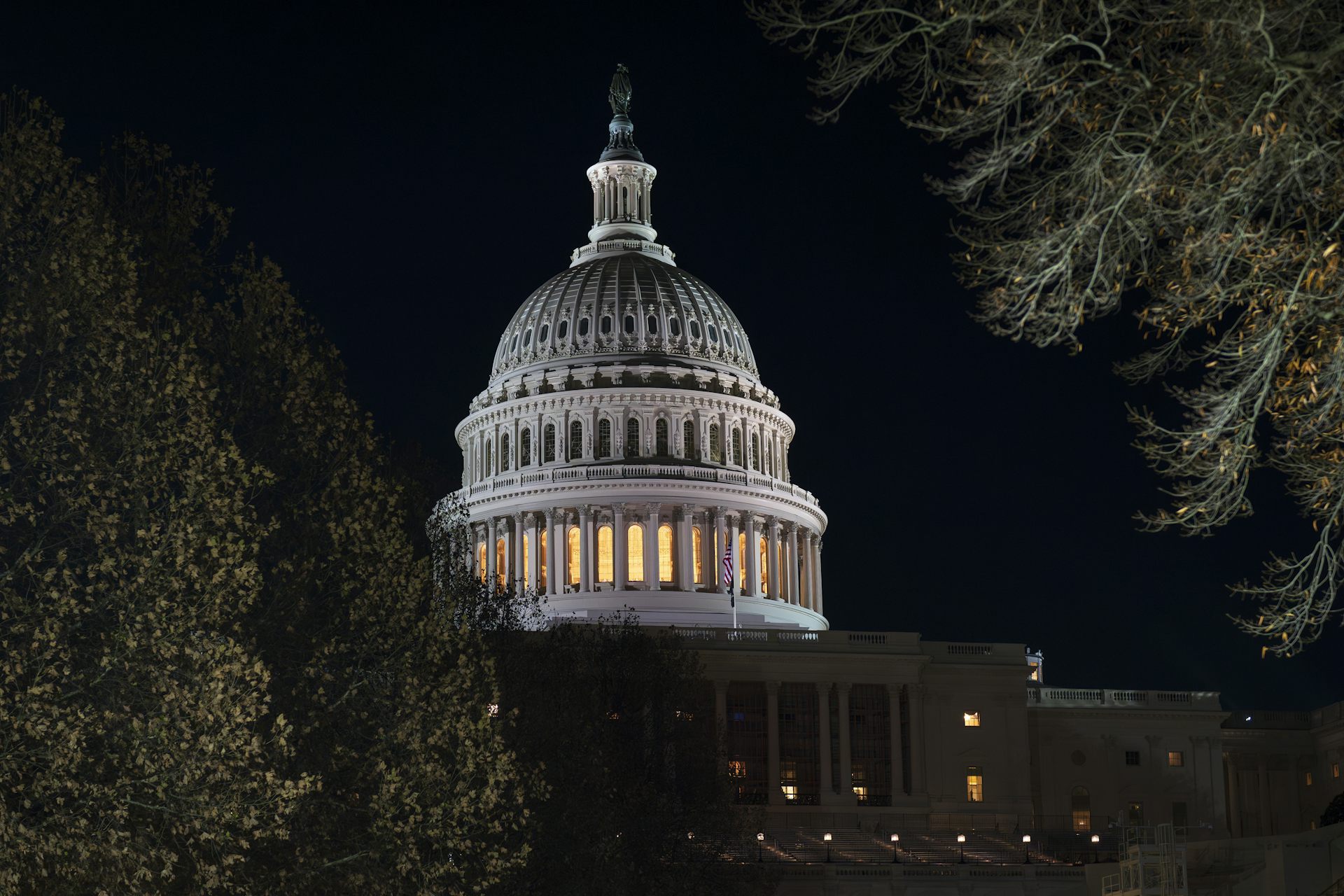 The dome of the Congress building in the dark.