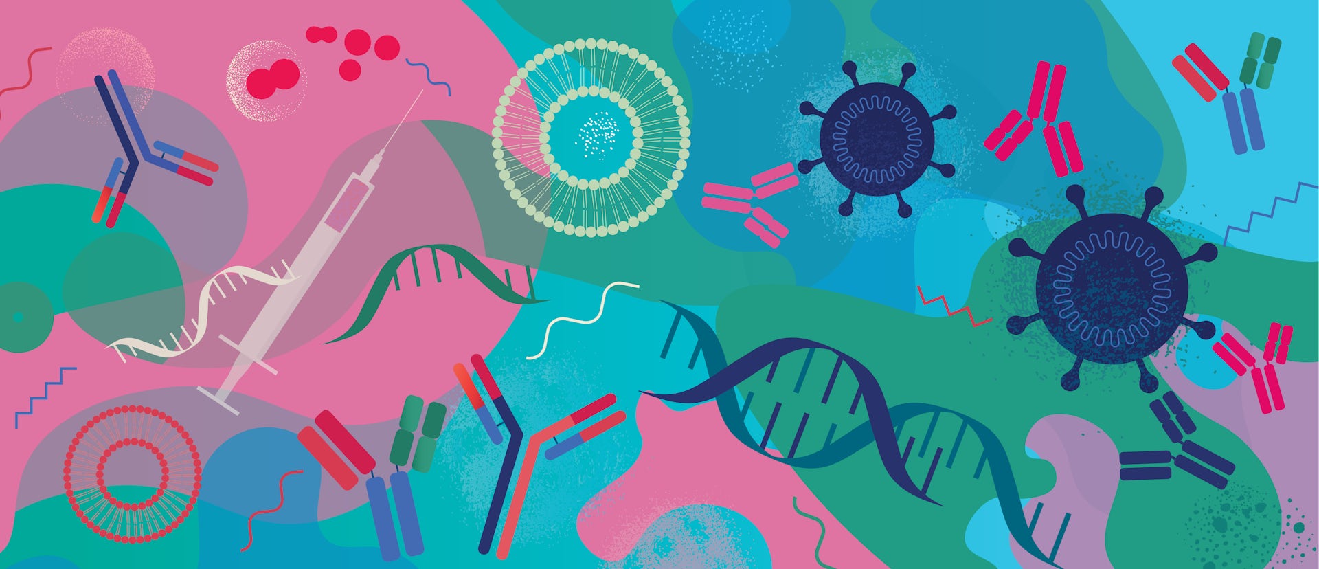 Conceptual illustration representing biotechnology and the development of messenger RNA vaccines.