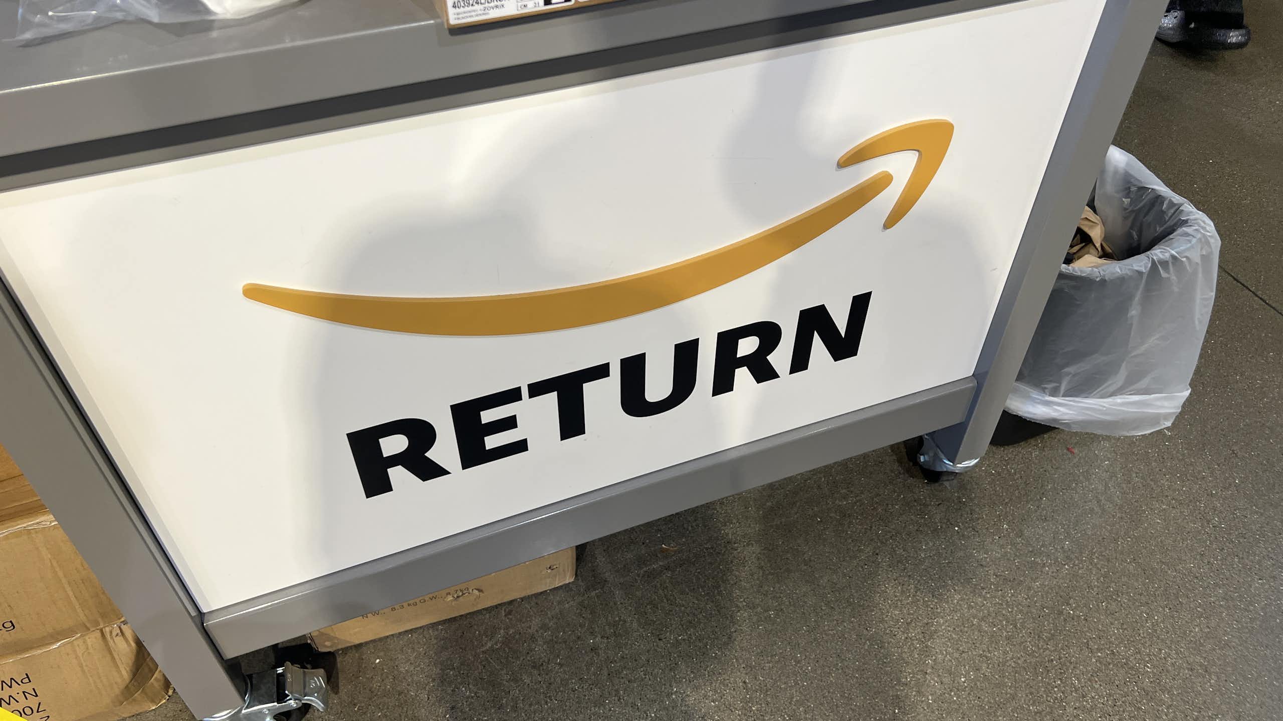 An Amazon returns kiosk is shown in close-up inside a Whole Foods Market in Lafayette, California, on Feb. 5, 2025.
