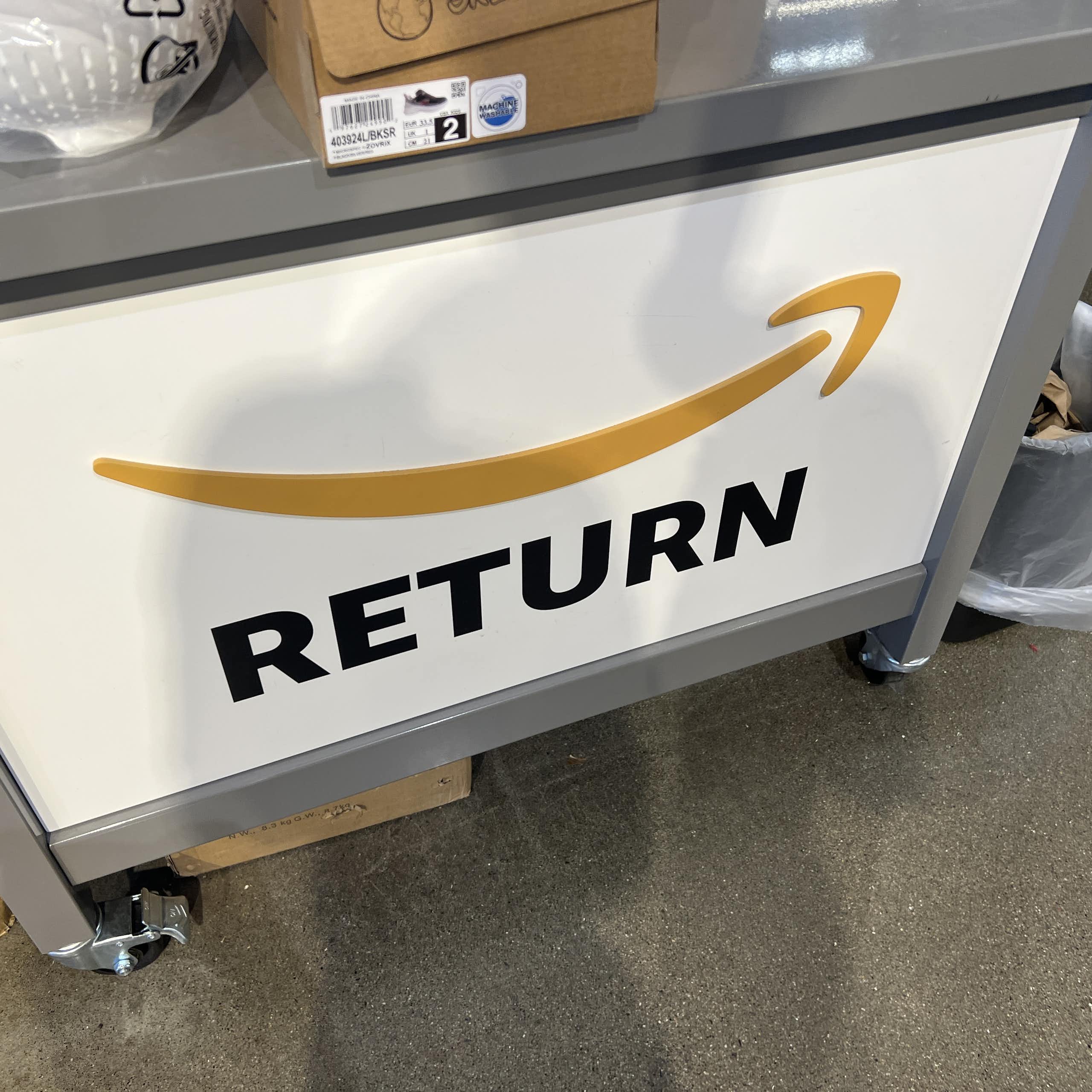 An Amazon returns kiosk is shown in close-up inside a Whole Foods Market in Lafayette, California, on Feb. 5, 2025.