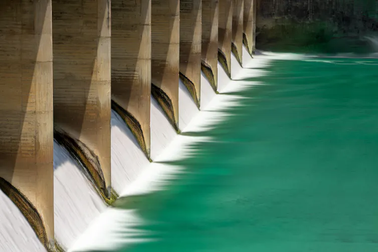 water being released from hydropower dam