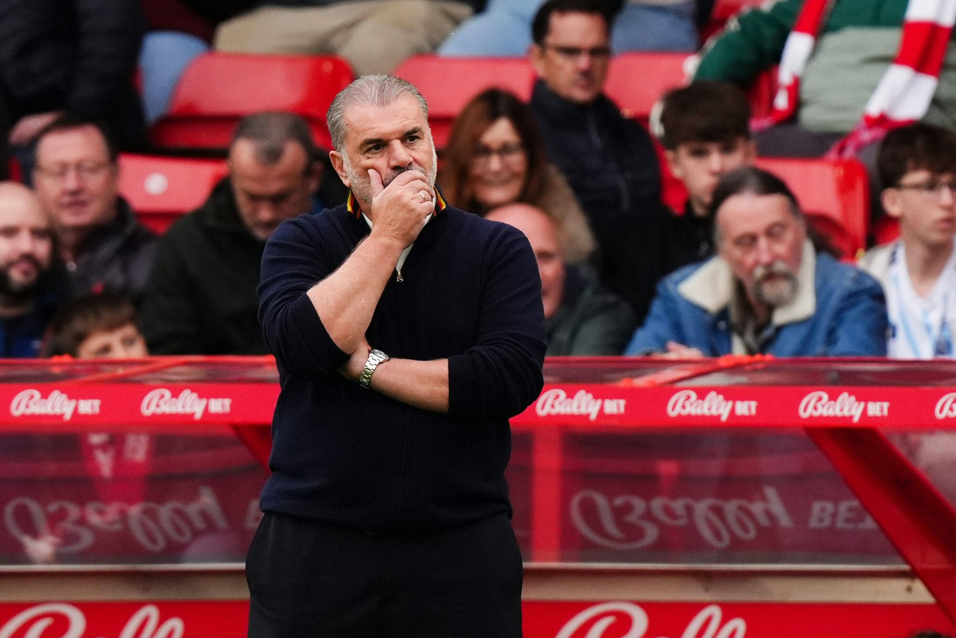  Ange Postecoglou reacts during Nottingham Forest's loss to Chelsea
