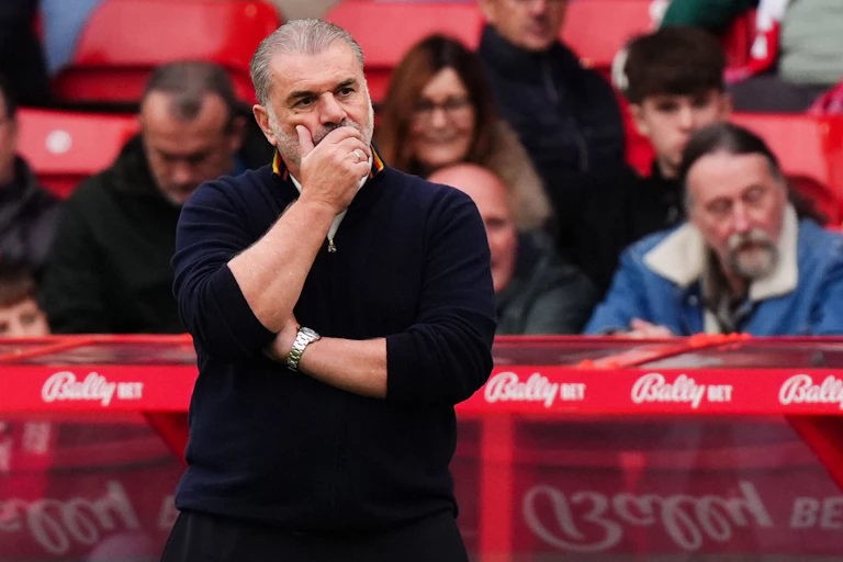 Ange Postecoglou reacts during Nottingham Forest's loss to Chelsea