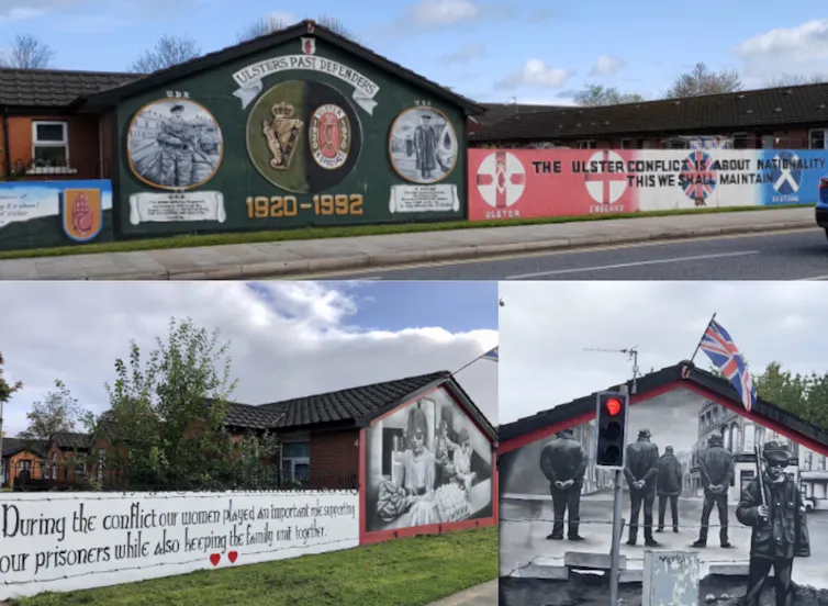 Three murals, showing soldiers