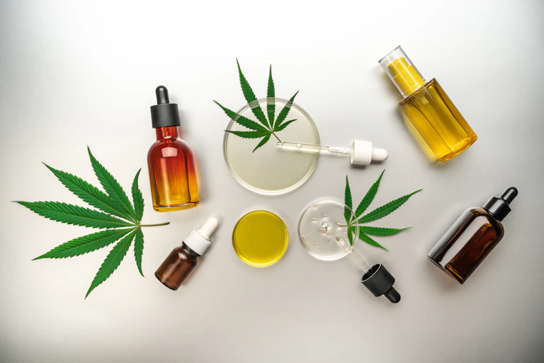 Leaves, bottles, vials and droppers