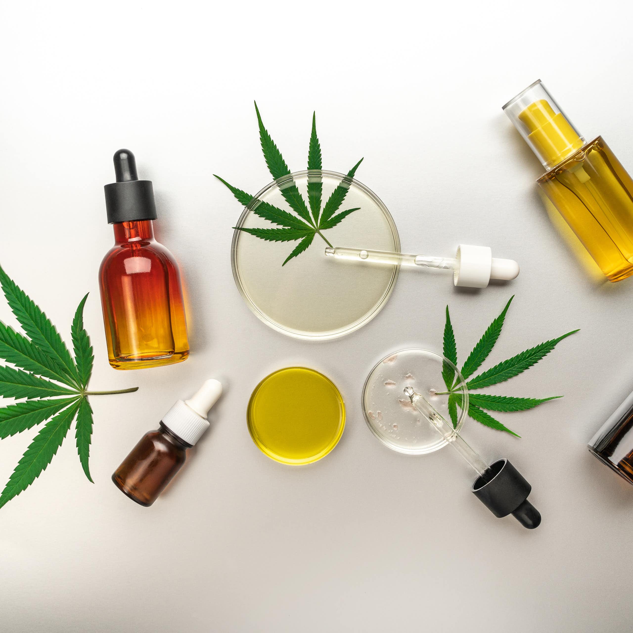 Leaves, bottles, vials and droppers