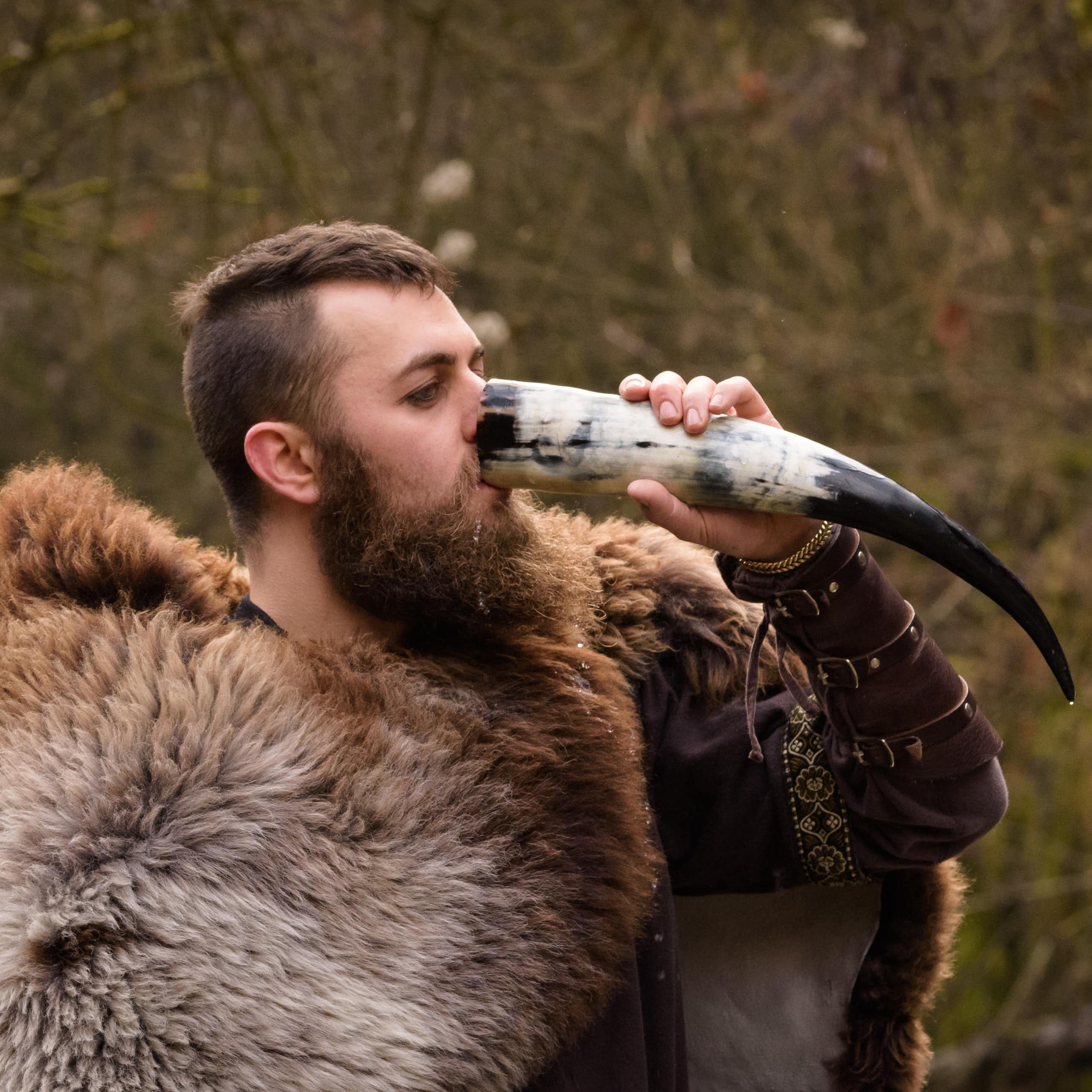 A Viking drinking mead.