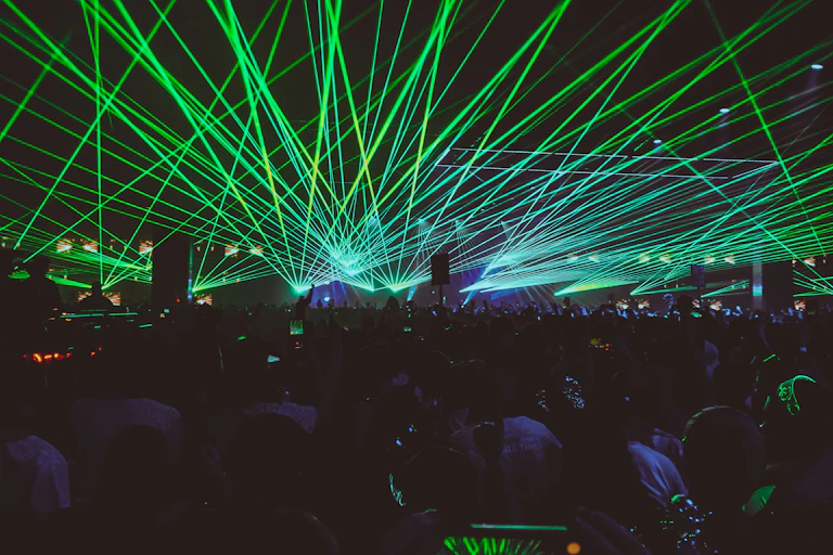 Green lazers at a rave event