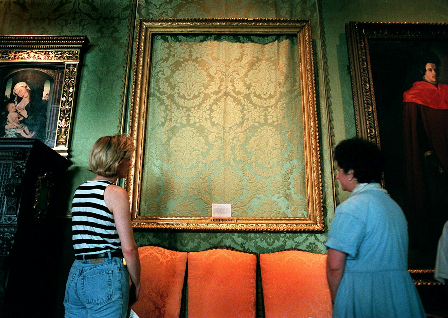 An empty frame in the Boston museum where Rembrandt's 'The Storm on the Sea of Galilee' used to hang.