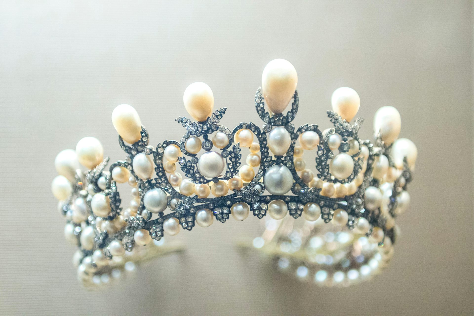 A tiara decorated with pearls