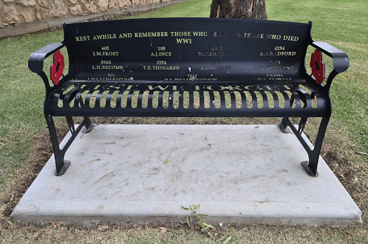 A memorial bench in Two Wells, South Australia.