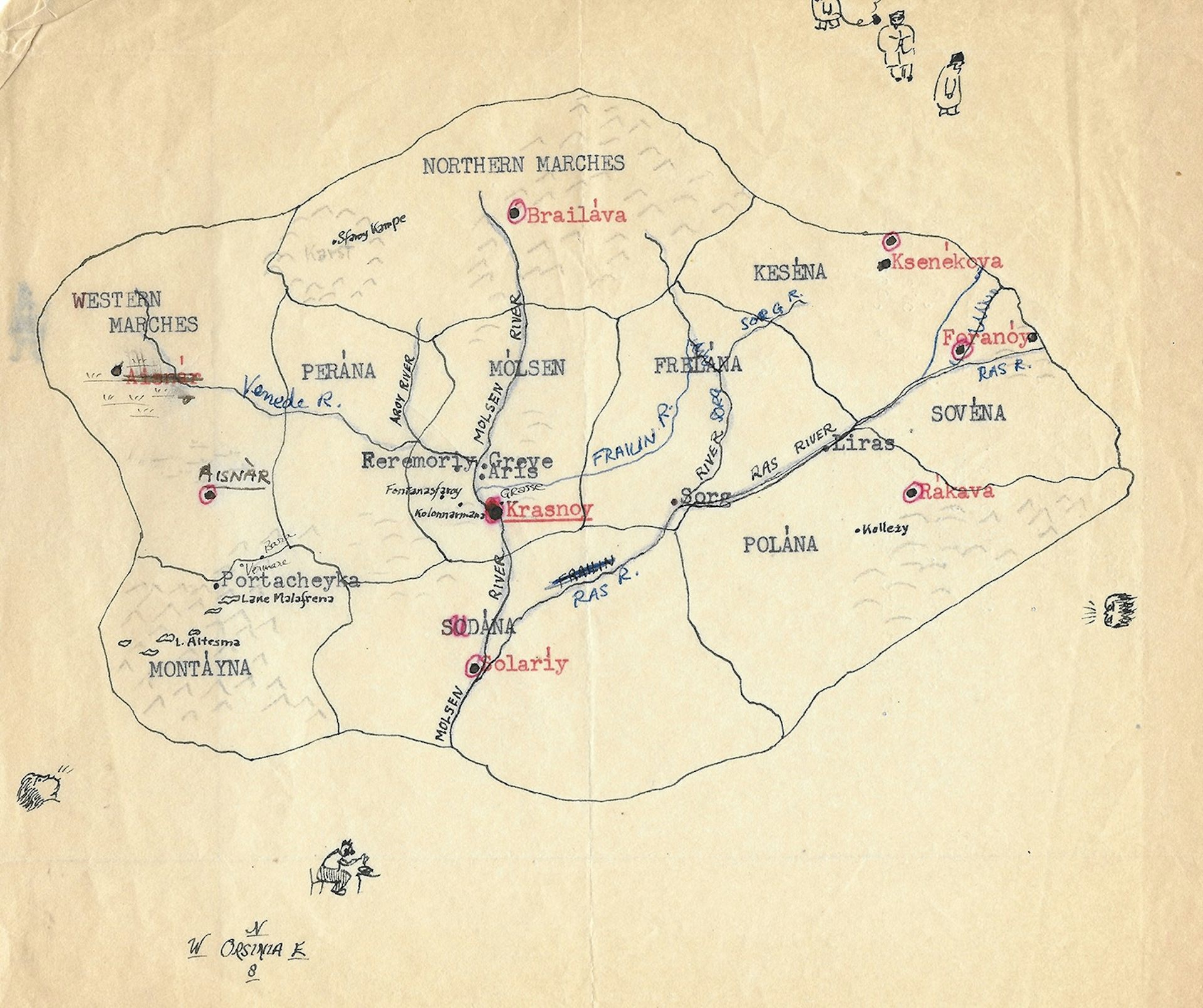 A map of a fictional place called Orsinia.