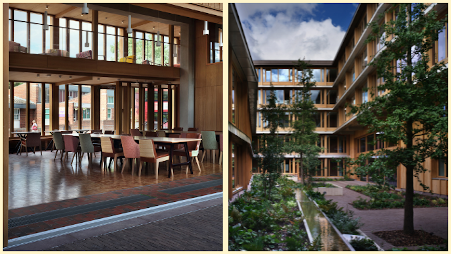 A dining room and shared courtyard.