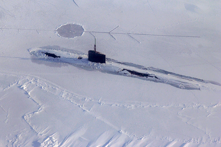 Submarine breaks through ice