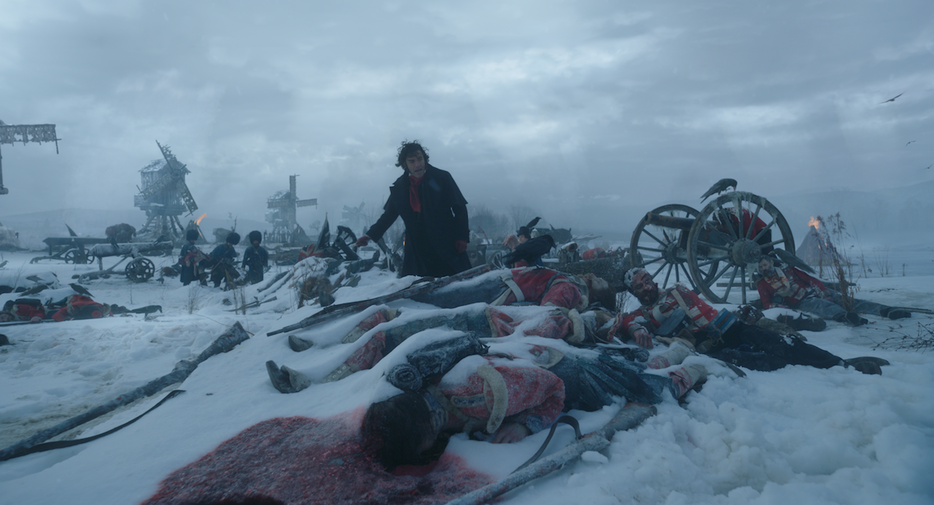 Frankenstein looks at the bodies of soldiers in the ice