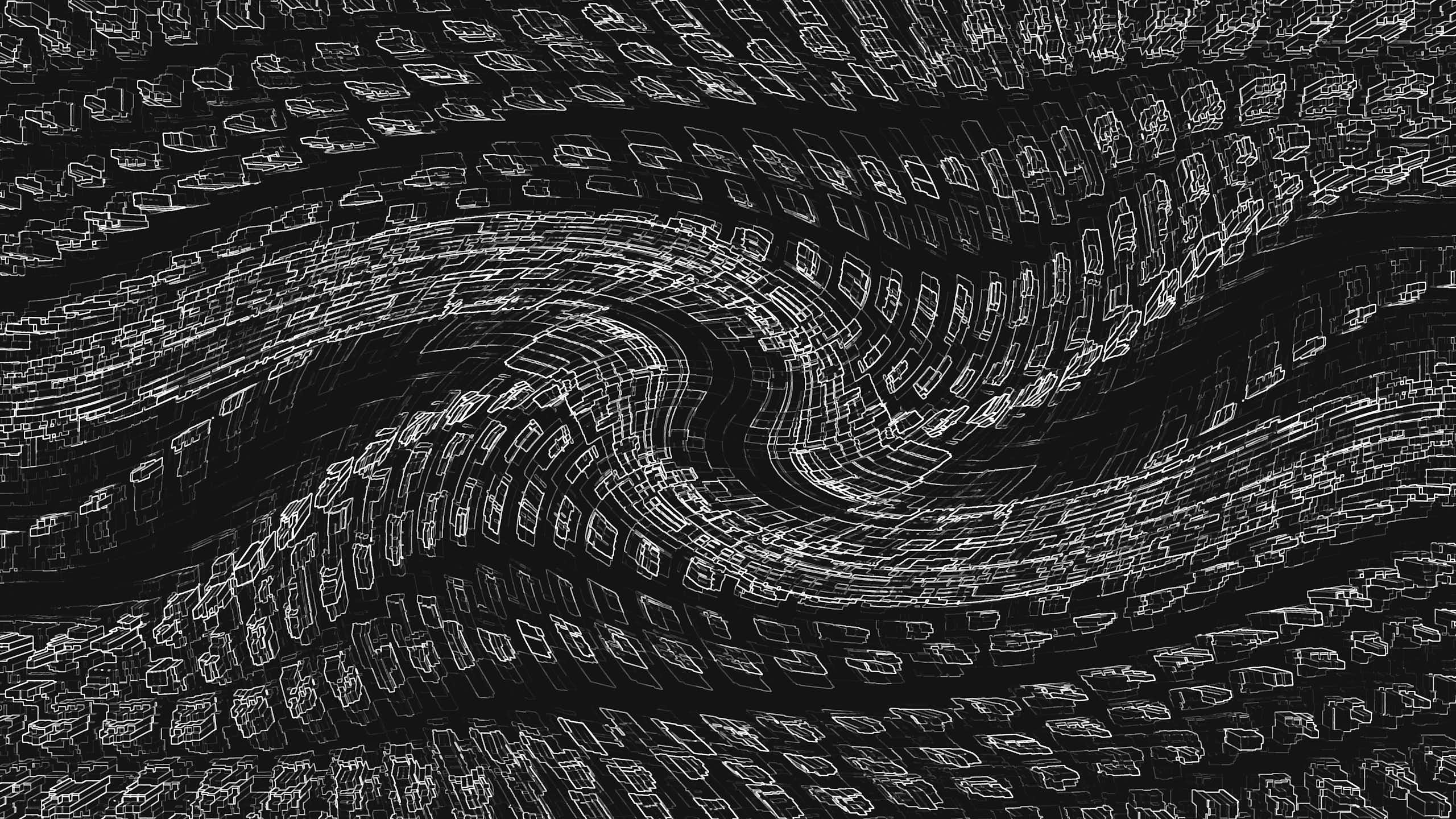 figures abstraites blanches répétées dans un motif sur fond noir