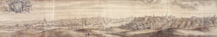 Drawings recreating Seventeenth-century Spain because of a princely voyage 3 A view of another city.