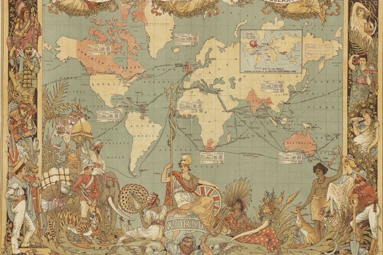 A world map showing the extent of the British Empire in 1886.
